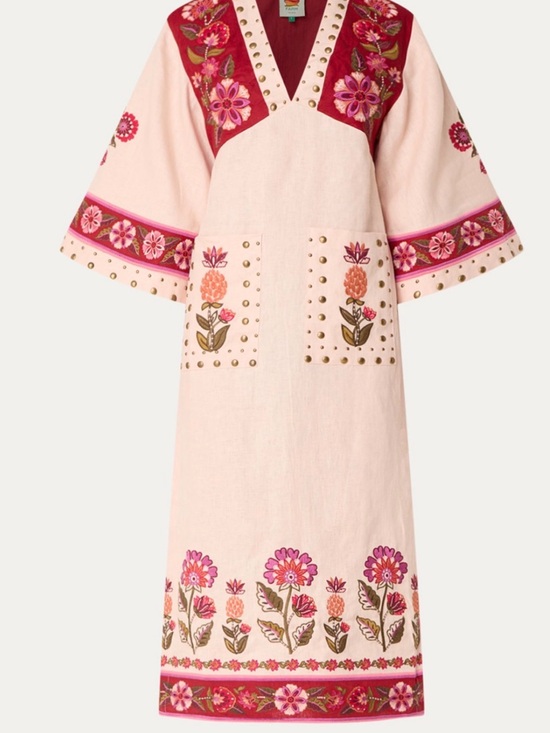 FARM Rio Dresses & Skirts - FARM Rio Pink Embroidered Maxi Dress with Magenta and Green Accents